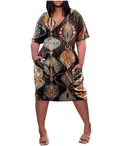 Womens Spring Fashion 2023 Dresses, Women's Summer Plus Size V-Neck Short Sleeve Knee Pocket Printed Casual Dress 9-brown $14...