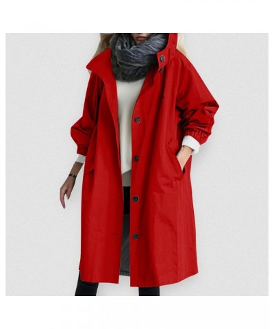 Women's Trench Coat Long Double-Breasted Spring Fashion Windbreaker Jackets Cute Classic Lapel Slim Overcoat Outerwear 01-red...