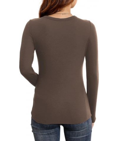 Womens Fall Long Sleeve Stretch Slim Round Neck Ribbed Basic Shirts 15 Brown $9.70 T-Shirts