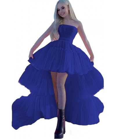 High Low Tulle Prom Dress for Women Long Tiered Ruffled Ball Gown Formal Party Dress Evening Gowns Royal Blue $40.03 Dresses