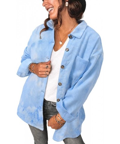 Women's Brushed Plaid Shirts Long Sleeve Flannel Lapel Button Down Cardigan Boyfriend Shacket Jacket Coats D-tieblue $18.71 B...