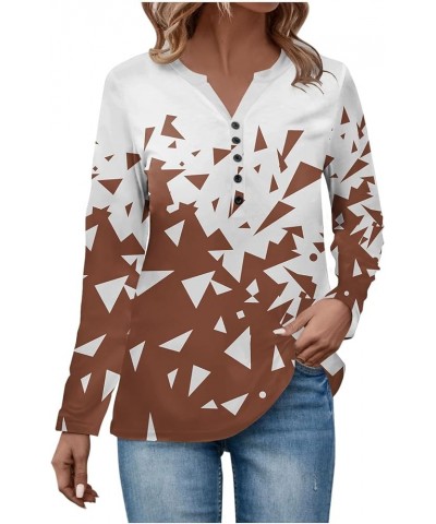 Long Sleeve Tee Shirts for Women V Neck Button Down Shirts Ethnic Floral Tunic Top Dressy Casual Henley Work Blouse 4-brown $...