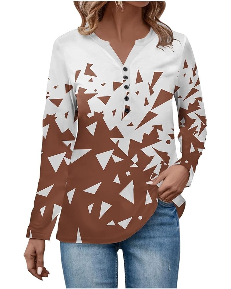 Long Sleeve Tee Shirts for Women V Neck Button Down Shirts Ethnic Floral Tunic Top Dressy Casual Henley Work Blouse 4-brown $...