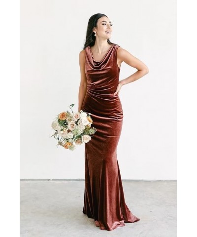 One Shoulder Velvet Bridesmaid Dresses with Slit for Women Long Sleeves Ruched Formal Party Gowns PU073 B-red $32.40 Dresses