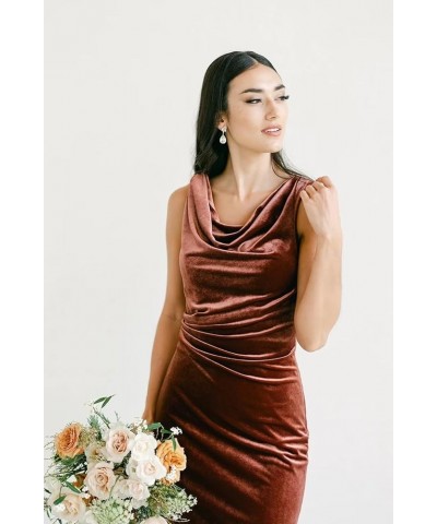 One Shoulder Velvet Bridesmaid Dresses with Slit for Women Long Sleeves Ruched Formal Party Gowns PU073 B-red $32.40 Dresses