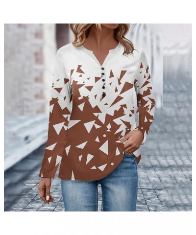 Long Sleeve Tee Shirts for Women V Neck Button Down Shirts Ethnic Floral Tunic Top Dressy Casual Henley Work Blouse 4-brown $...