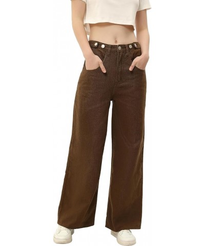 Women Cargo Pants Wide Leg Elastic Waist Baggy Trousers Y2K Jeans with 2 Cargo Pockets 013 Dark Brown $15.34 Jeans