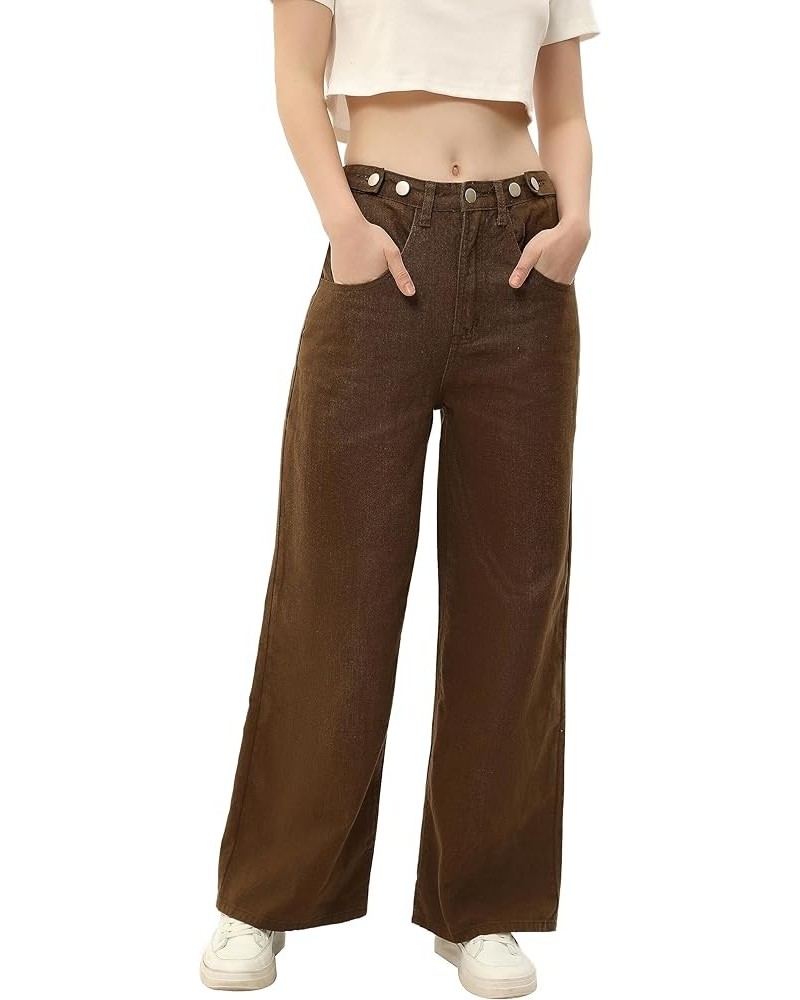 Women Cargo Pants Wide Leg Elastic Waist Baggy Trousers Y2K Jeans with 2 Cargo Pockets 013 Dark Brown $15.34 Jeans