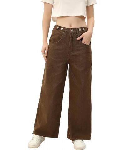 Women Cargo Pants Wide Leg Elastic Waist Baggy Trousers Y2K Jeans with 2 Cargo Pockets 013 Dark Brown $15.34 Jeans