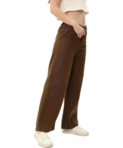 Women Cargo Pants Wide Leg Elastic Waist Baggy Trousers Y2K Jeans with 2 Cargo Pockets 013 Dark Brown $15.34 Jeans