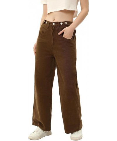 Women Cargo Pants Wide Leg Elastic Waist Baggy Trousers Y2K Jeans with 2 Cargo Pockets 013 Dark Brown $15.34 Jeans