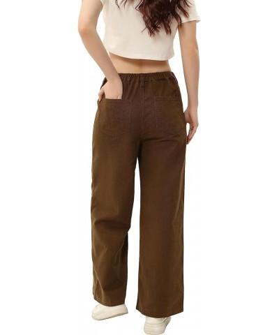 Women Cargo Pants Wide Leg Elastic Waist Baggy Trousers Y2K Jeans with 2 Cargo Pockets 013 Dark Brown $15.34 Jeans