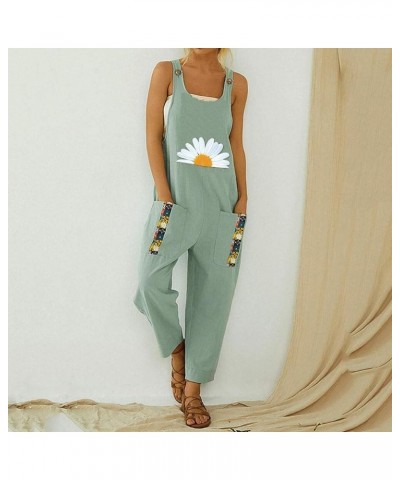 Women's Jumpsuits Overalls Plus Size Wide Leg Loose Cotton Linen Baggy Bib Pants Harem Rompers with Pockets Mint Green C $9.1...