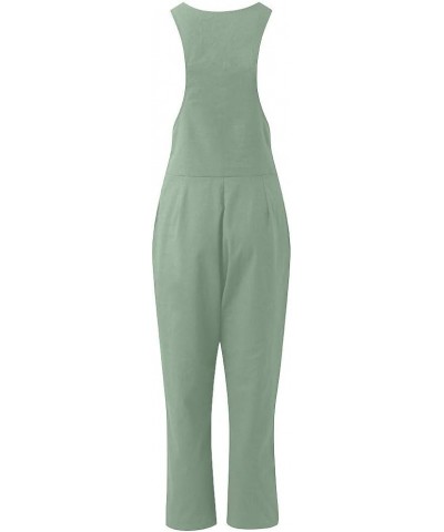 Women's Jumpsuits Overalls Plus Size Wide Leg Loose Cotton Linen Baggy Bib Pants Harem Rompers with Pockets Mint Green C $9.1...