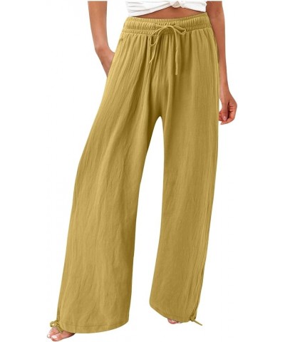 Plus Size Palazzo Pants for Women Trendy High Waisted Drawstring Beach Pants Loose Fit Straight Leg Pants Trousers Yellow $8....