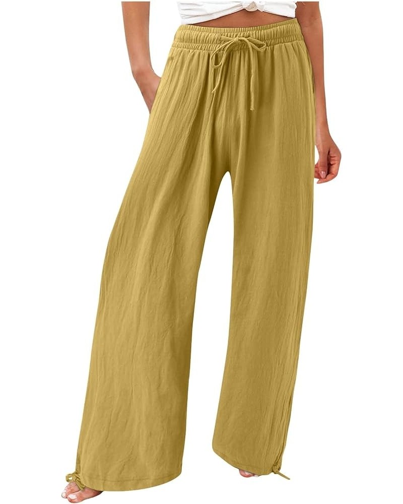 Plus Size Palazzo Pants for Women Trendy High Waisted Drawstring Beach Pants Loose Fit Straight Leg Pants Trousers Yellow $8....