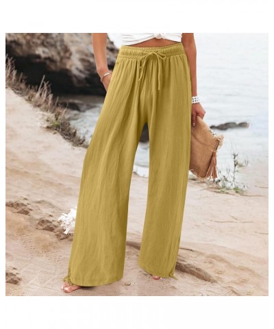 Plus Size Palazzo Pants for Women Trendy High Waisted Drawstring Beach Pants Loose Fit Straight Leg Pants Trousers Yellow $8....