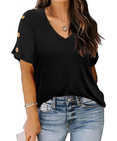 Plus Size Tops for Women Summer Button Short Sleeve Shirts Ruffle Blouse Tunics (XL-5XL) 676-black $12.96 Blouses