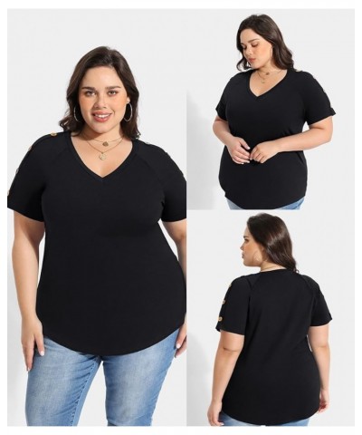 Plus Size Tops for Women Summer Button Short Sleeve Shirts Ruffle Blouse Tunics (XL-5XL) 676-black $12.96 Blouses