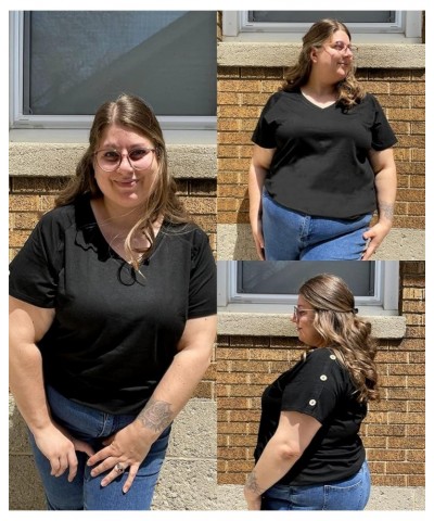 Plus Size Tops for Women Summer Button Short Sleeve Shirts Ruffle Blouse Tunics (XL-5XL) 676-black $12.96 Blouses