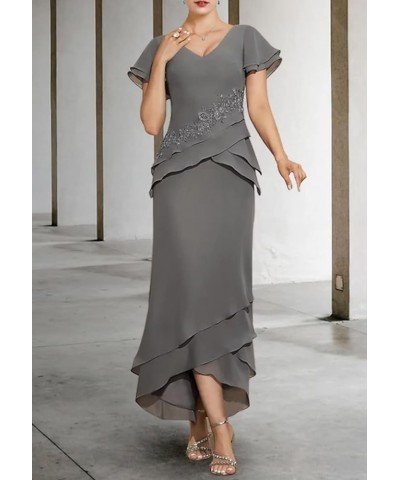 Applique Mother of The Bride Dresses with Short Sleeve Long Formal Dress for Wedding Guest Taupe $42.49 Dresses