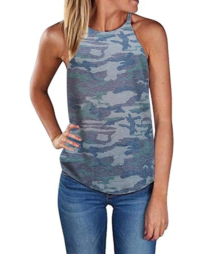 Women's Casual Halter Top Spaghetti Strap Floral Print Tank Tops Camis Shirt A Camo $14.49 Tanks