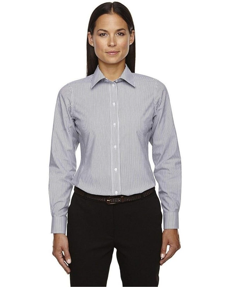 D645W - Ladies Crown Collection Banker Stripe Navy $23.21 Blouses