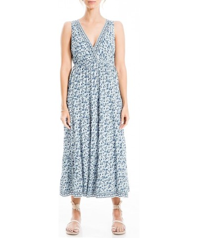 Women's Sleeveless Tiered Midi Dress Ivory/Blue Lily Vines $16.04 Dresses