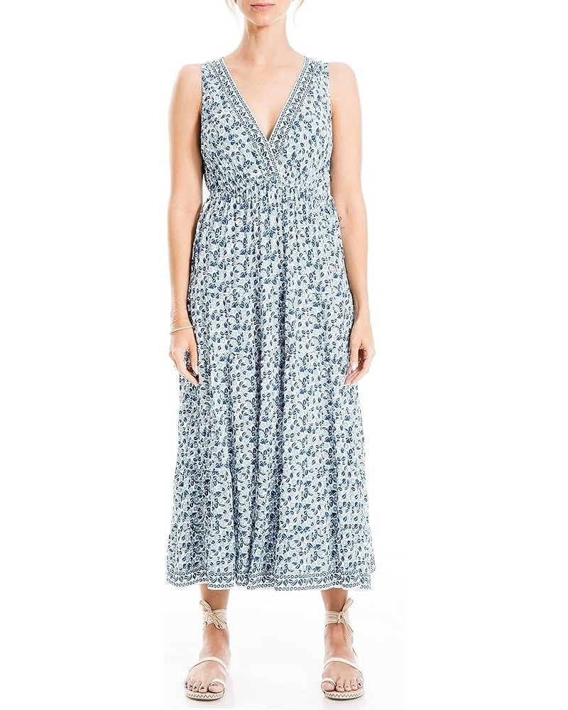 Women's Sleeveless Tiered Midi Dress Ivory/Blue Lily Vines $16.04 Dresses