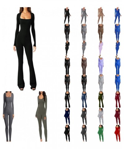 Long Sleeve Jumpsuits for Women Ribbed U Neck Casual Yoga Bodysuits Butt Lifting Tights Sexy Playsuit Shapewear 09_brown $12....