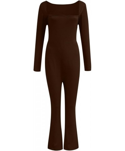 Long Sleeve Jumpsuits for Women Ribbed U Neck Casual Yoga Bodysuits Butt Lifting Tights Sexy Playsuit Shapewear 09_brown $12....