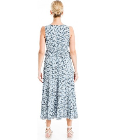 Women's Sleeveless Tiered Midi Dress Ivory/Blue Lily Vines $16.04 Dresses