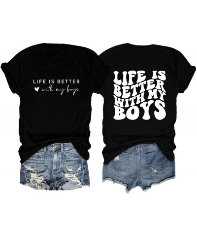 Women Casual T Shirt Seester Letter Print T Shirt Short Sleeve O Neck Tees Summer Fashion Daily Top Graphic Blouse Y1-black $...