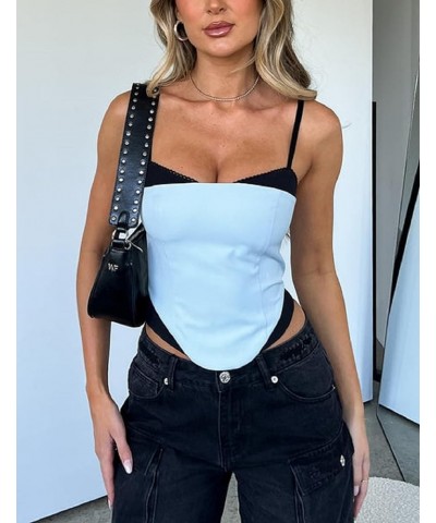 Women Y2k Lace Patchwork Sheer Mesh Camis Ruched See Though Spaghetti Strap Top Slim Fit Crop Camisole Vests F-blue Six $7.55...