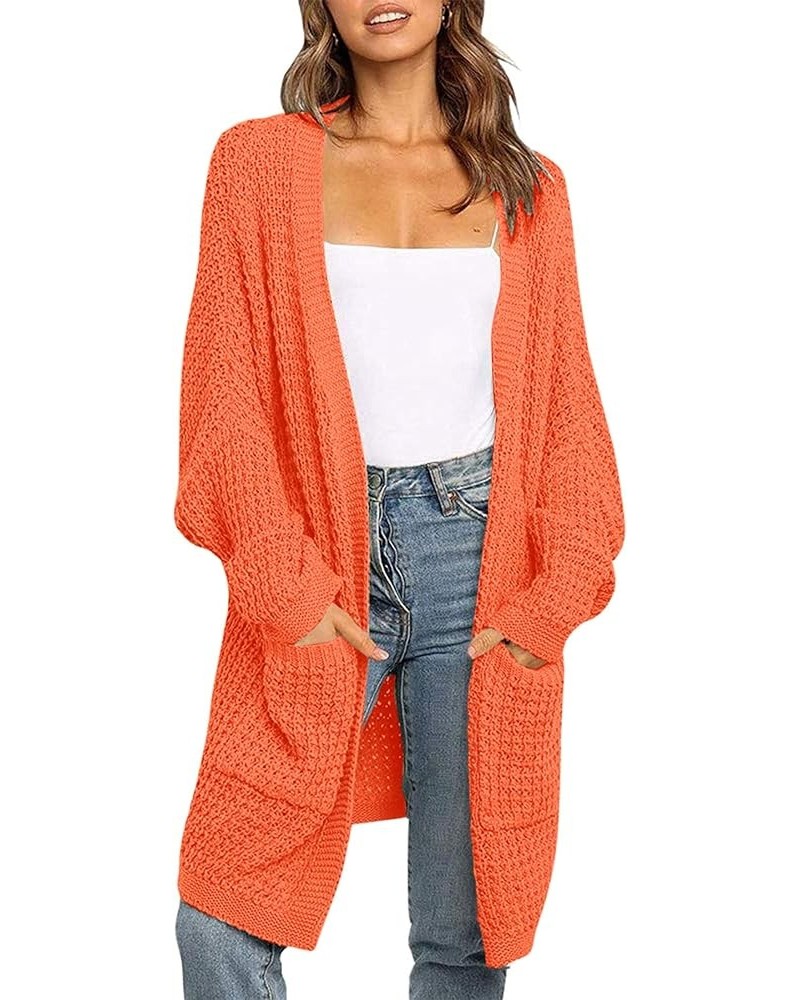 Women's 2024 Fall Long Batwing Sleeve Open Front Chunky Knit Cardigan Sweater Orange $19.00 Sweaters