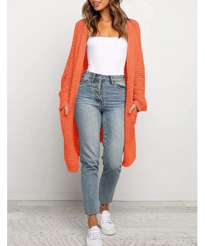 Women's 2024 Fall Long Batwing Sleeve Open Front Chunky Knit Cardigan Sweater Orange $19.00 Sweaters