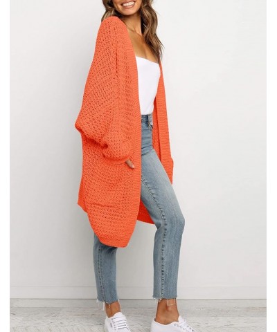 Women's 2024 Fall Long Batwing Sleeve Open Front Chunky Knit Cardigan Sweater Orange $19.00 Sweaters