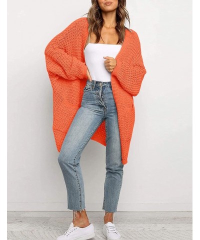 Women's 2024 Fall Long Batwing Sleeve Open Front Chunky Knit Cardigan Sweater Orange $19.00 Sweaters