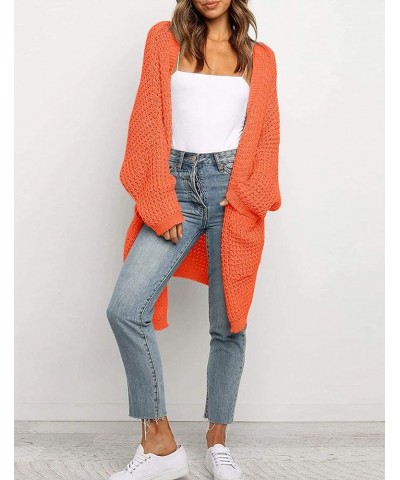 Women's 2024 Fall Long Batwing Sleeve Open Front Chunky Knit Cardigan Sweater Orange $19.00 Sweaters