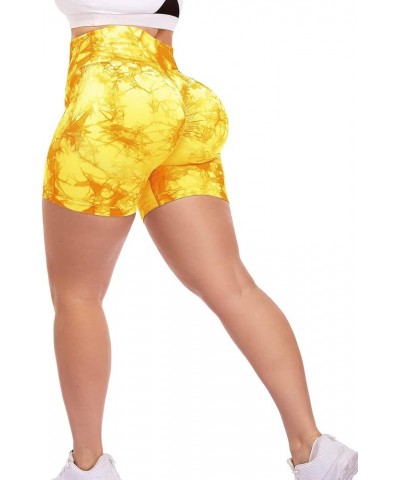 Workout Shorts for Women Seamless Yoga Gym Running Cycling Sports High Waist Shorts A Tie Dye Yellow $13.18 Activewear