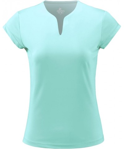 Tennis Shirts for Women Short Sleeves, Solid Golf T Shirts V-Neck Running Pickleball Clothes for Women Mint Blue $15.69 Activ...