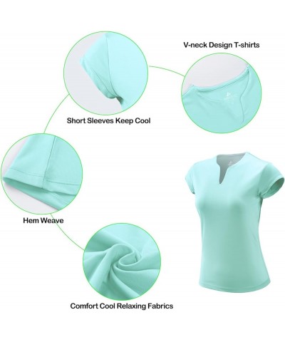 Tennis Shirts for Women Short Sleeves, Solid Golf T Shirts V-Neck Running Pickleball Clothes for Women Mint Blue $15.69 Activ...