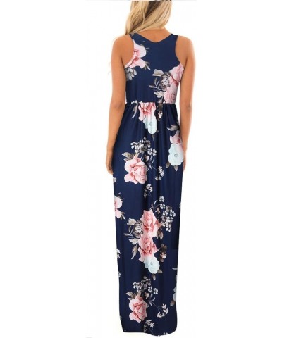 Women Racerback Floral Loose Swing Casual Tunic Beach Long Sleeveless Maxi Dresses with Pockets 12 Navy Flower $18.69 Dresses