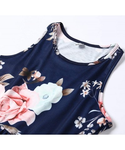 Women Racerback Floral Loose Swing Casual Tunic Beach Long Sleeveless Maxi Dresses with Pockets 12 Navy Flower $18.69 Dresses