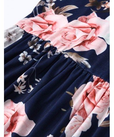 Women Racerback Floral Loose Swing Casual Tunic Beach Long Sleeveless Maxi Dresses with Pockets 12 Navy Flower $18.69 Dresses