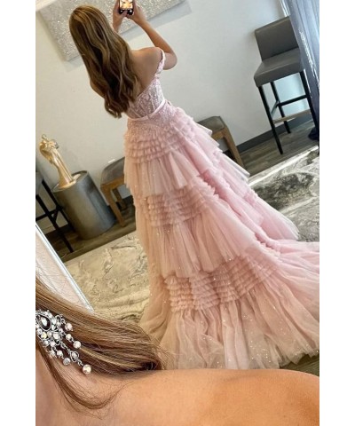 Tiered Glitter Tulle Prom Dresses for Women Long Ball Gown Off Shoulder Lace Formal Evening Gown Orange $58.50 Dresses