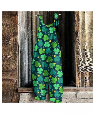 Womens St. Patrick's Day Overalls Vintage Printed Jumpsuit Plus Size Loose Bib Overall Baggy Harem Long Pants 02-turquoise $1...