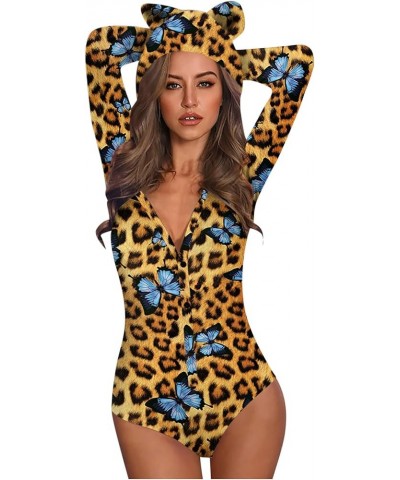 Sexy Pajamas for Women Womens Onesie Jumpsuit V Neck Bodycon Printed Bodysuit Sleepwear Overalls Short Rompers Bronze $10.72 ...