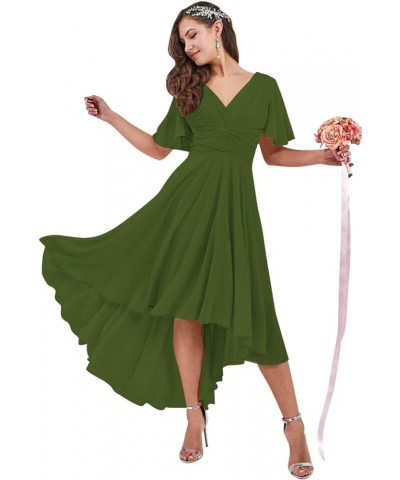 High Low Bridesmaid Dresses for Women 2024 V Neck Short Sleeves Flutter Formal Party Dress with Pockets NB216 Olive Green $23...