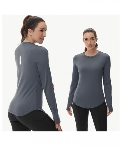 Women Thermal Fleece Lined Running Shirts Long Sleeve Winter Cold Weather Ski Athletic Top with Thumbhole Zipper Pocket Grey ...